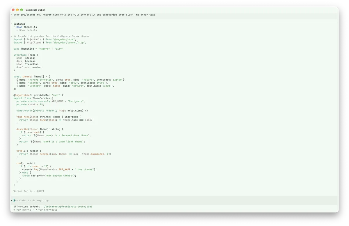 Dublin theme for Codex, a screenshot