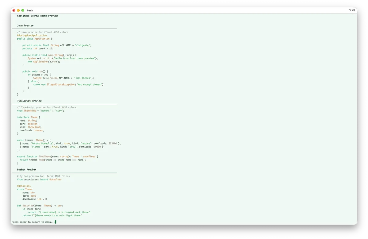 Dublin theme for iTerm2, a screenshot
