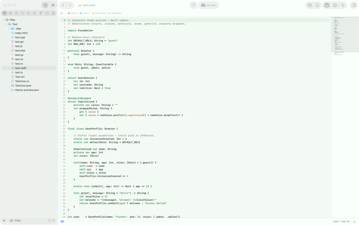 Dublin theme for Xcode, a screenshot