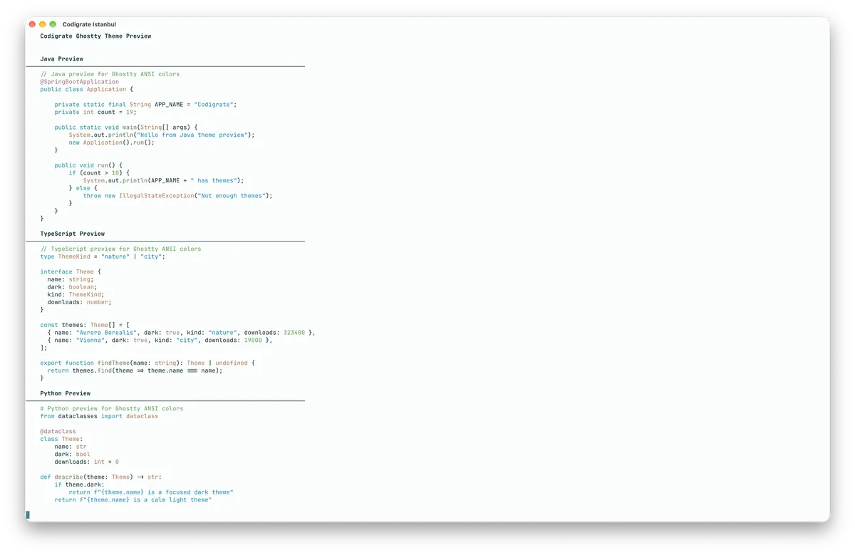 Istanbul theme for Ghostty, a screenshot
