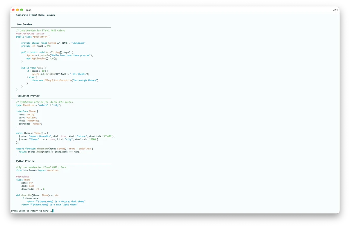 Istanbul theme for iTerm2, a screenshot