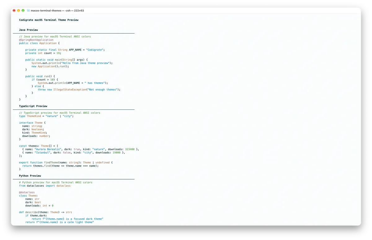 Istanbul theme for MacOS Terminal, a screenshot