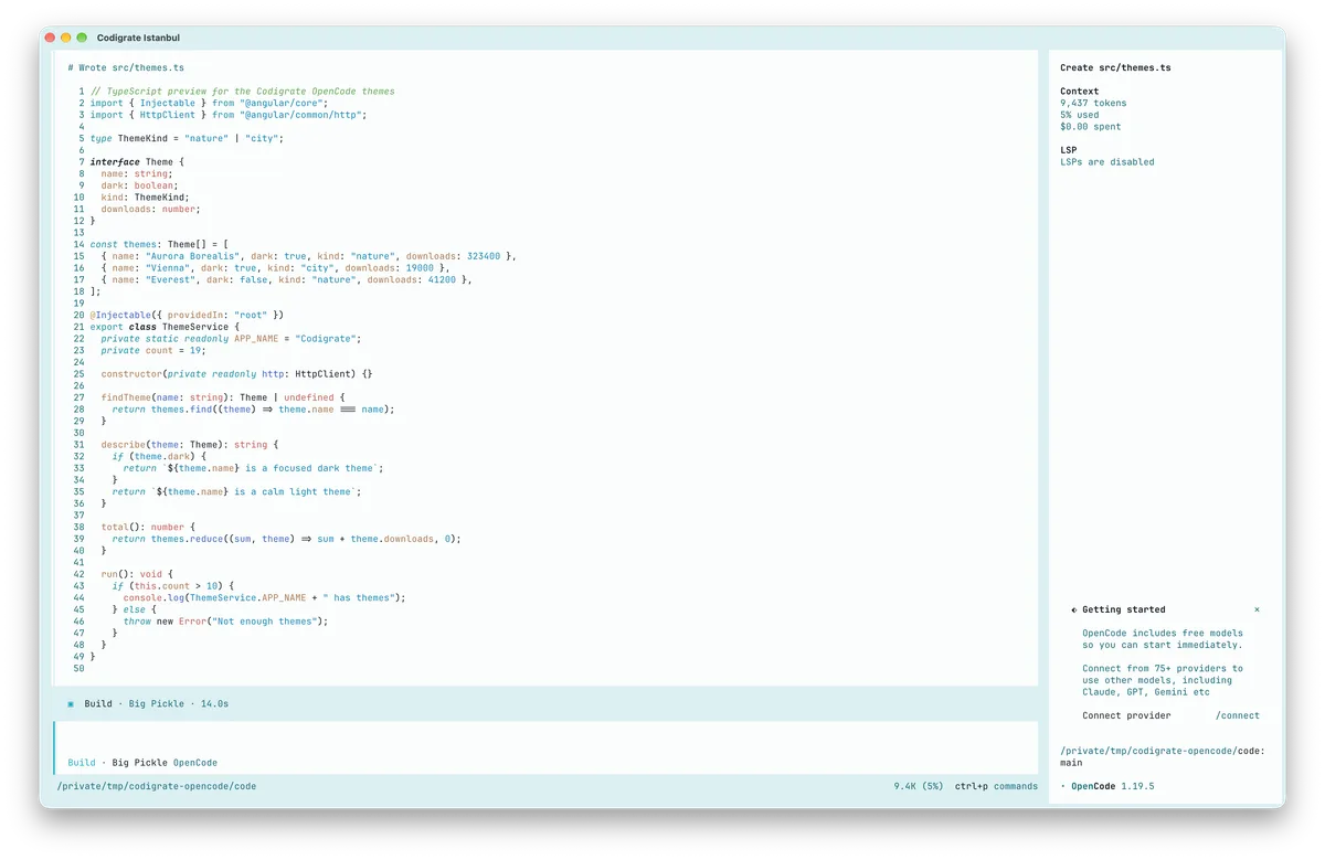 Istanbul theme for OpenCode, a screenshot