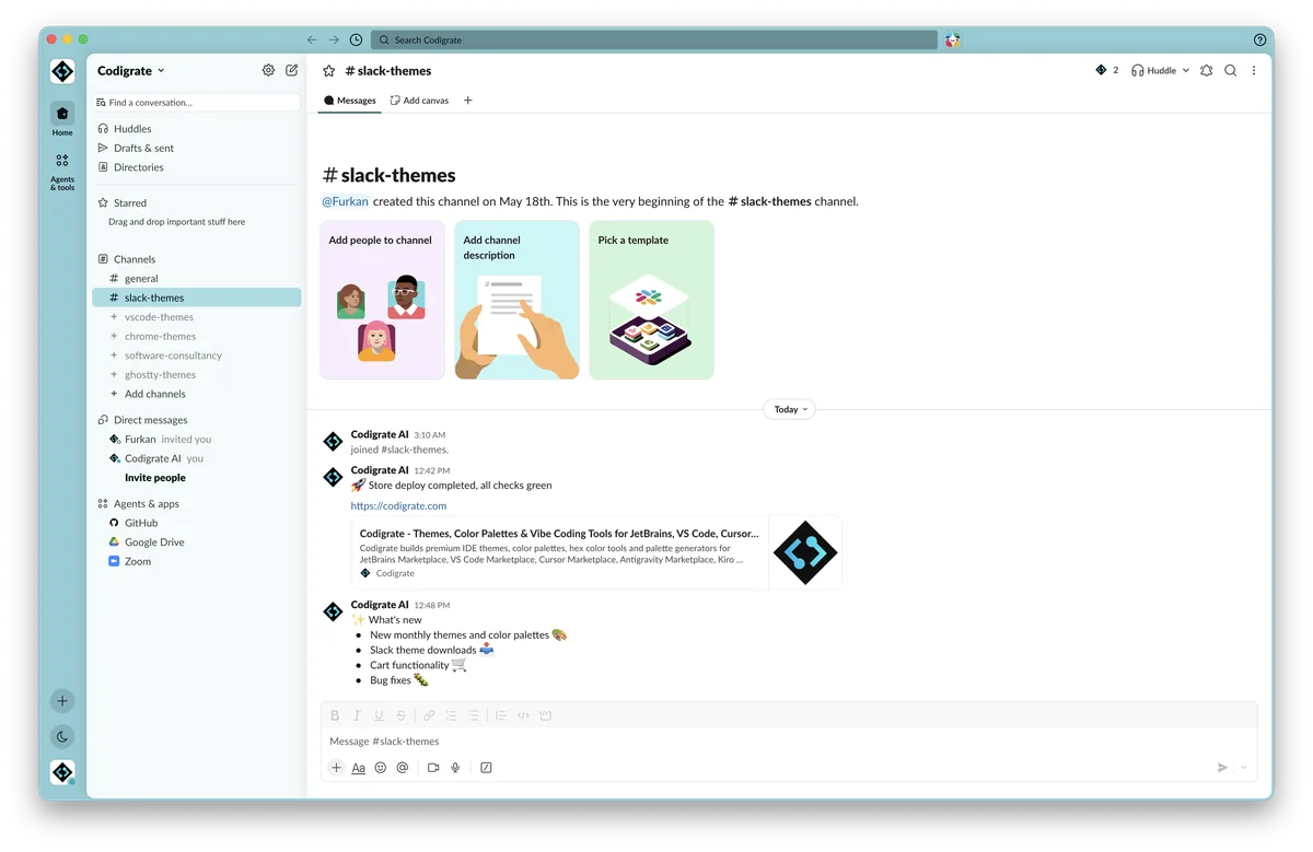 Istanbul theme in Slack