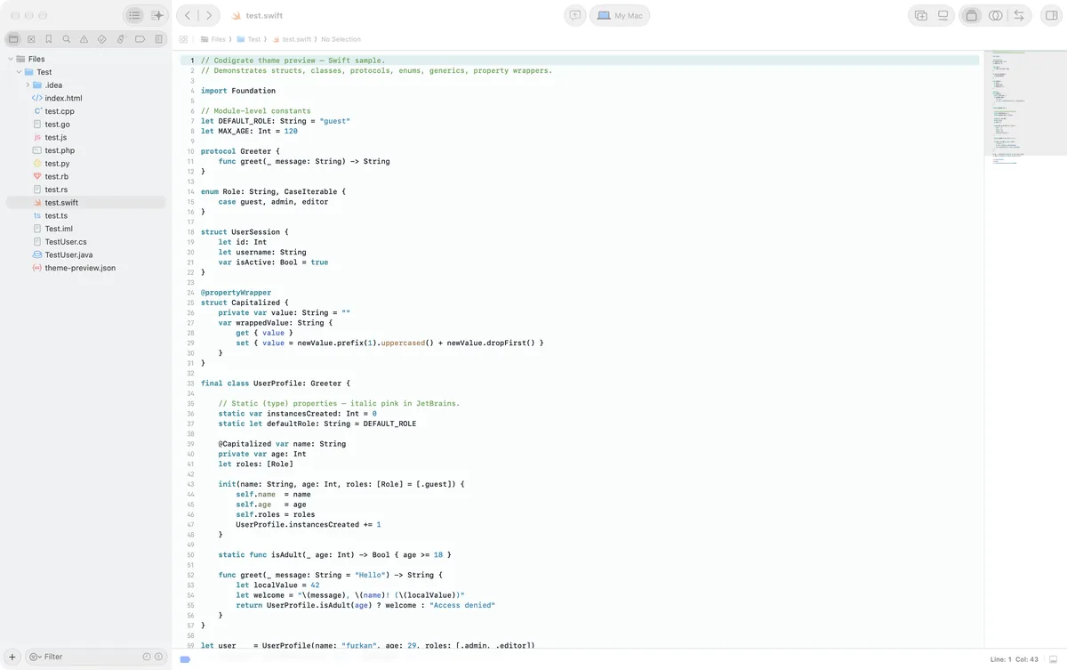 Istanbul theme for Xcode, a screenshot