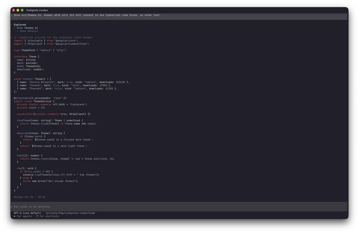 London theme for Codex, a screenshot