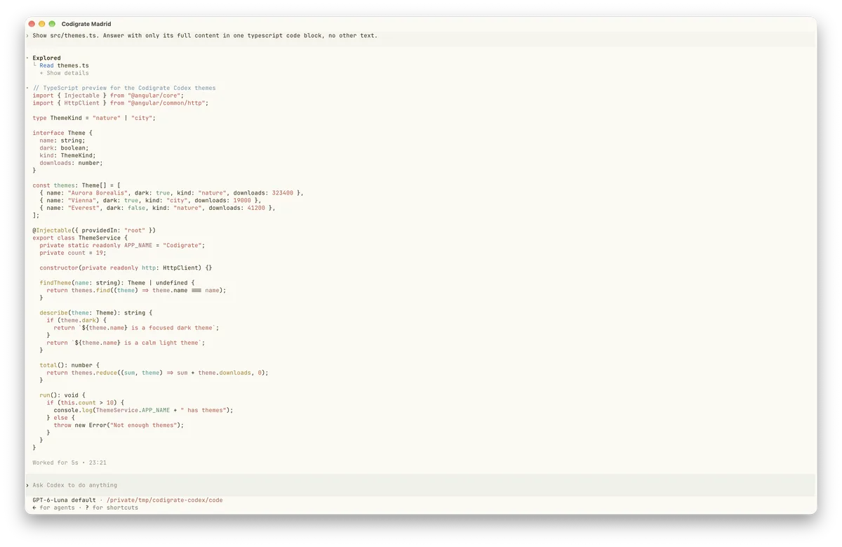 Madrid theme for Codex, a screenshot