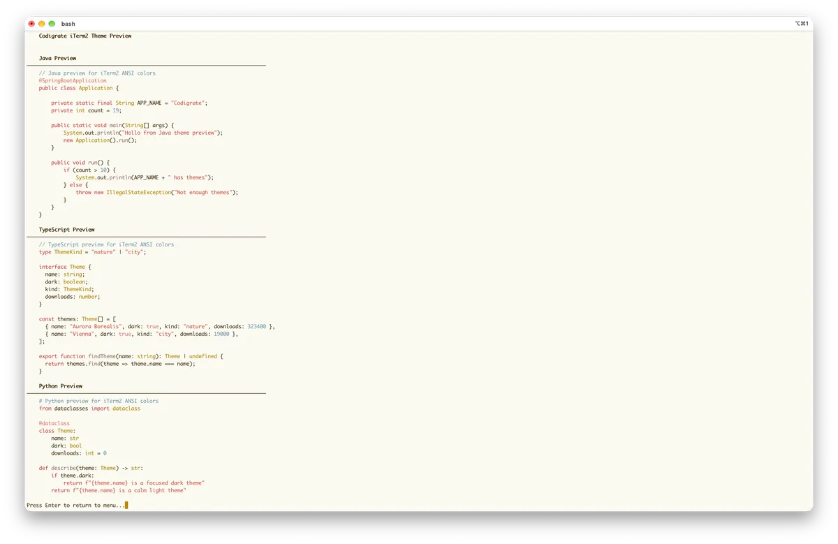 Madrid theme for iTerm2, a screenshot