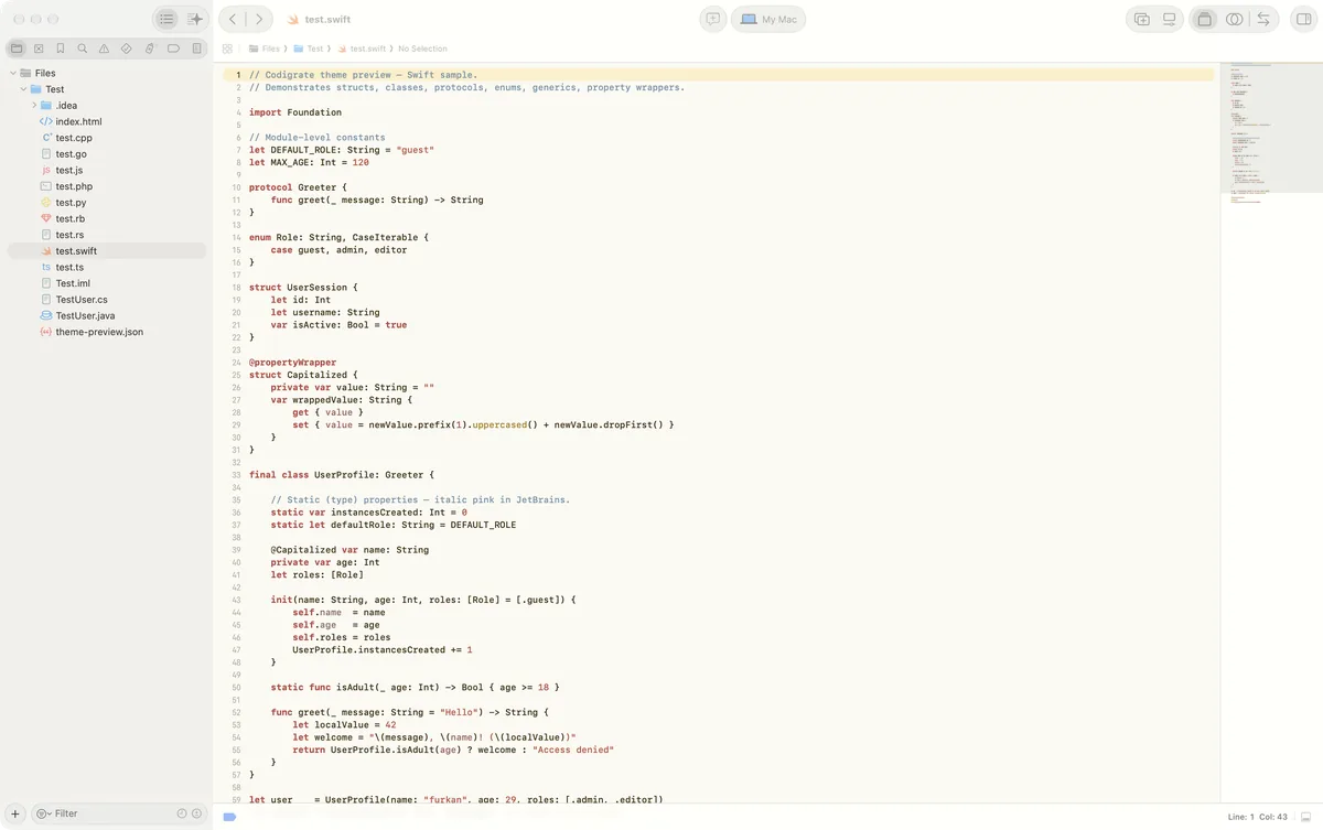 Madrid theme for Xcode, a screenshot