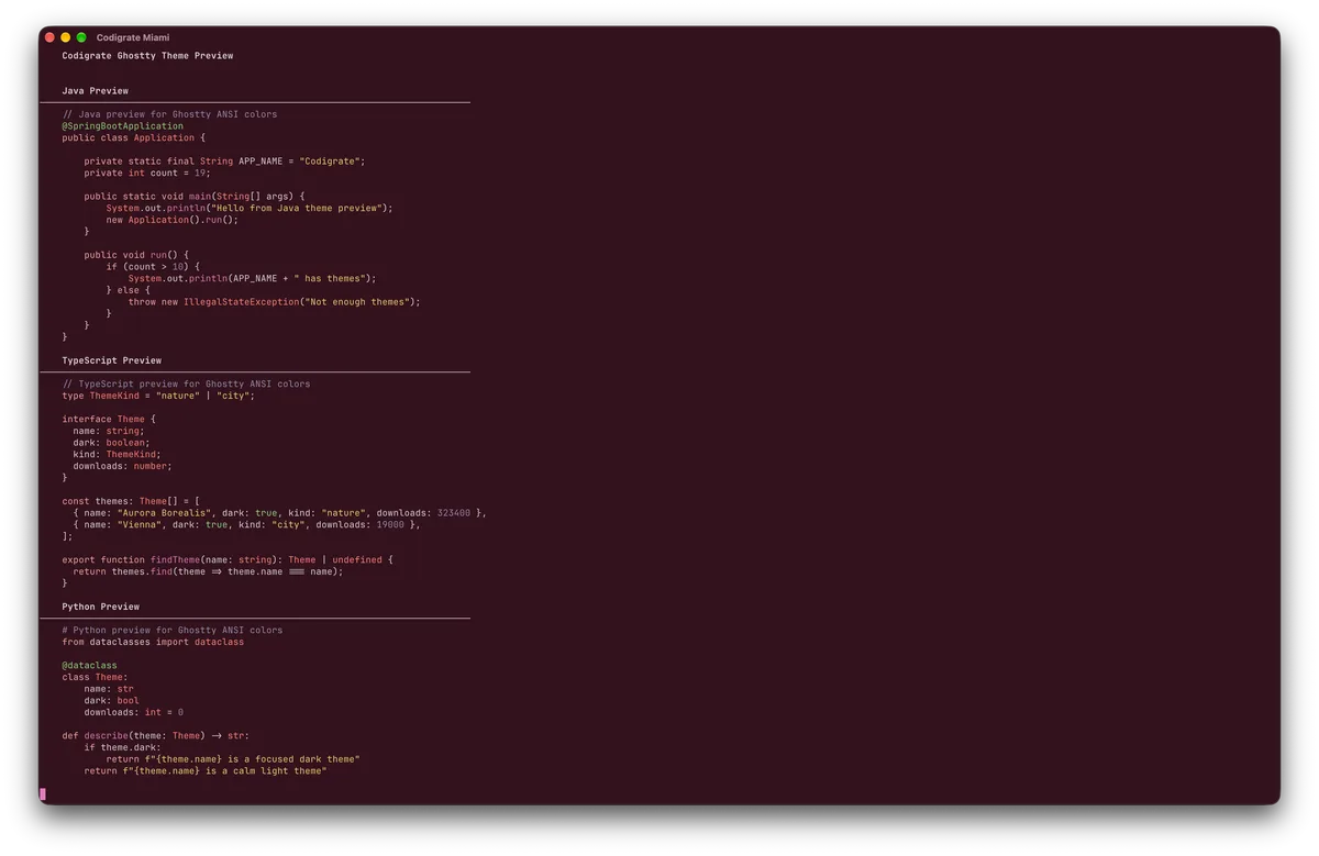 Miami theme for Ghostty, a screenshot