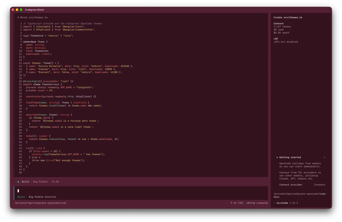 Miami theme for OpenCode, a screenshot