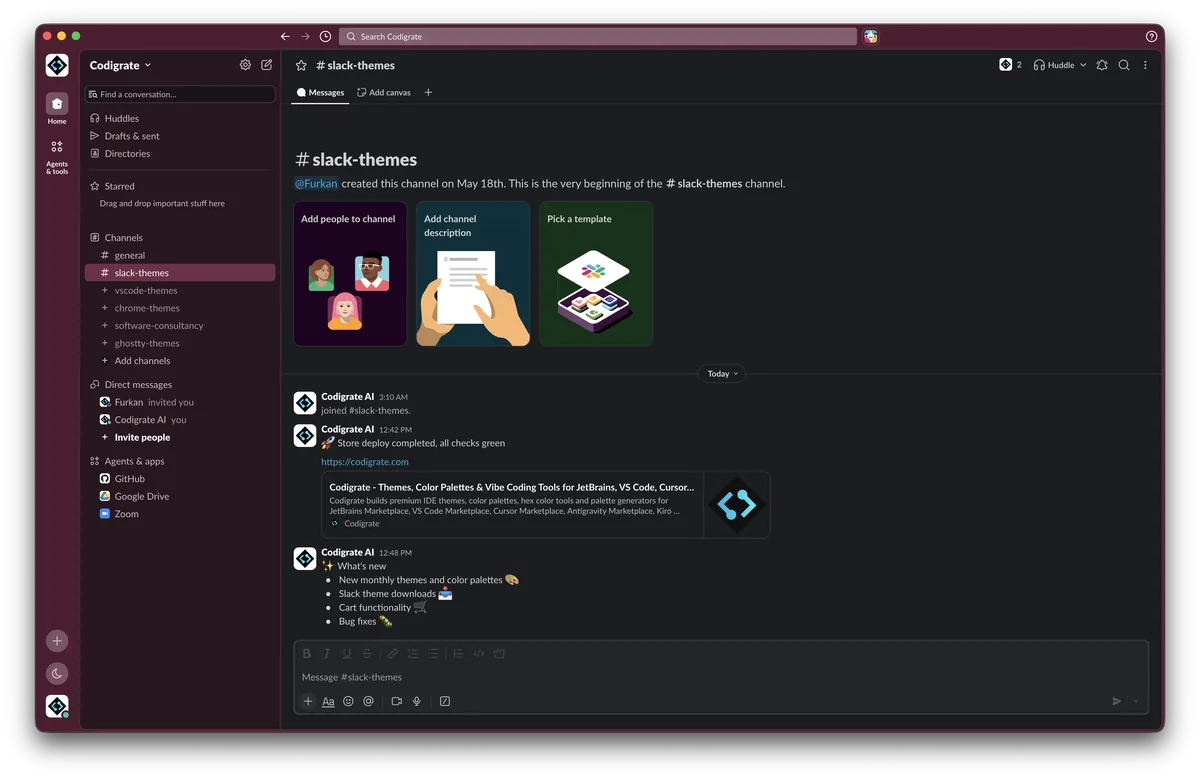Miami theme for Slack, a screenshot