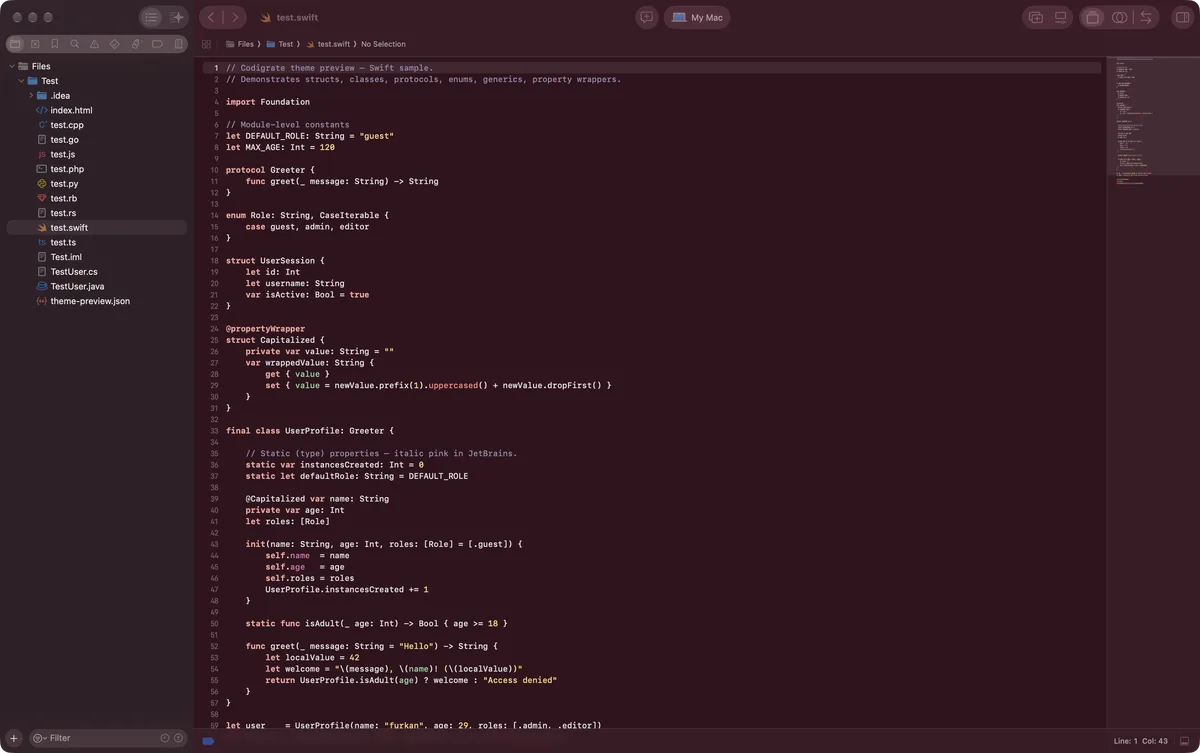 Miami theme for Xcode, a screenshot