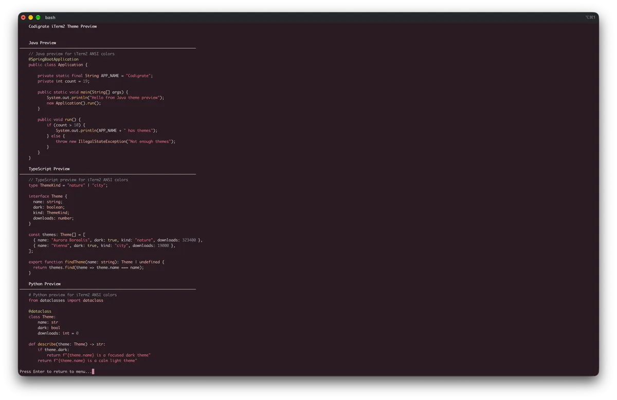 Paris theme for iTerm2, a screenshot