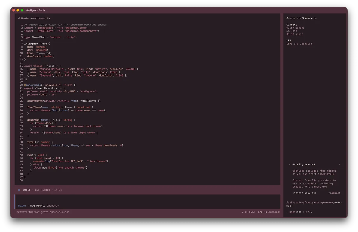 Paris theme for OpenCode, a screenshot
