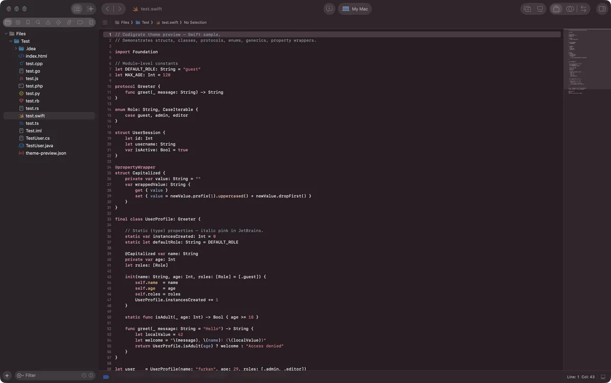 Paris theme for Xcode, a screenshot