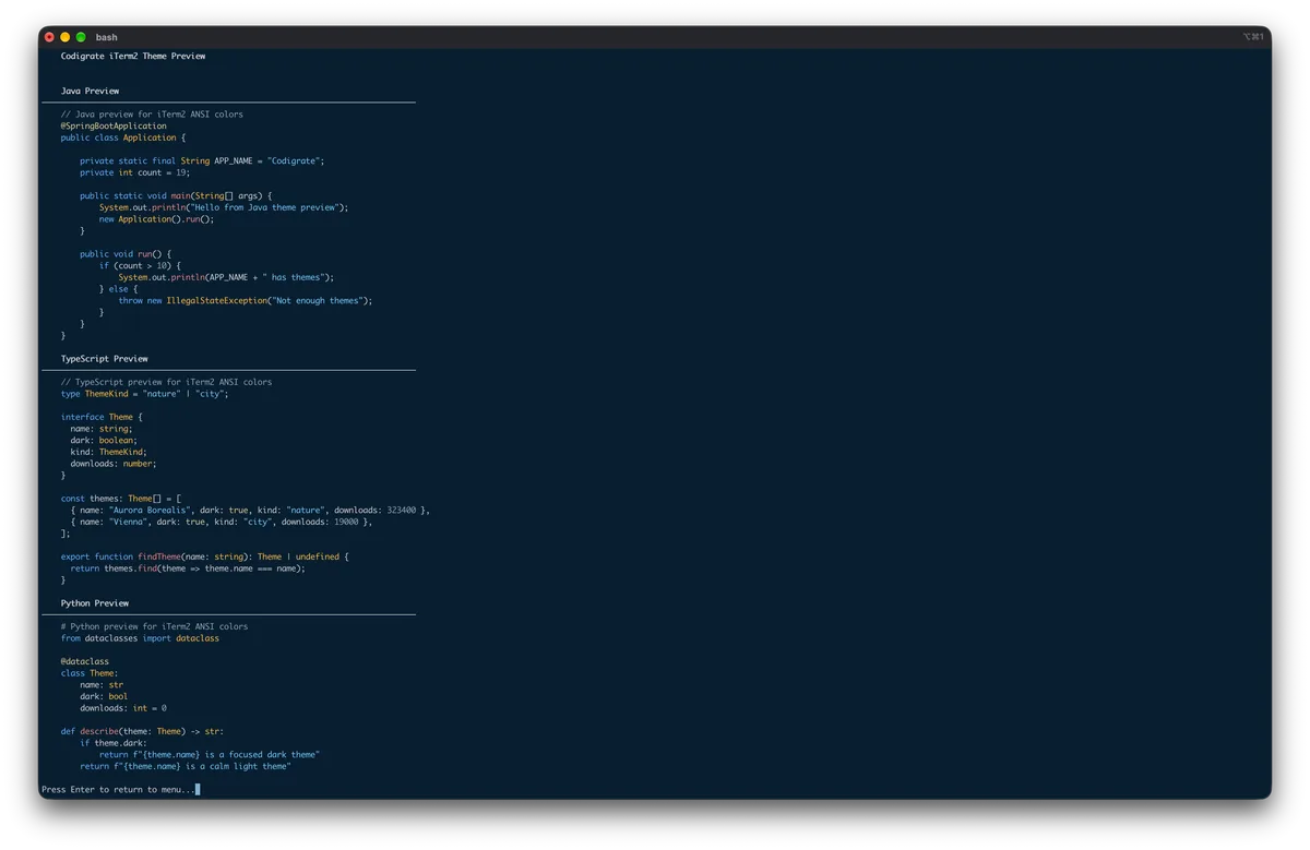 Prague theme for iTerm2, a screenshot