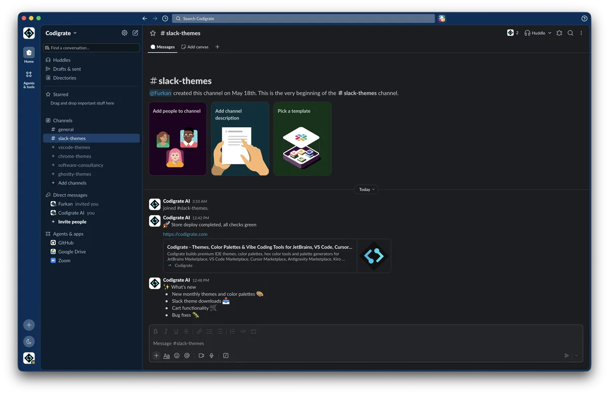 Prague theme in Slack