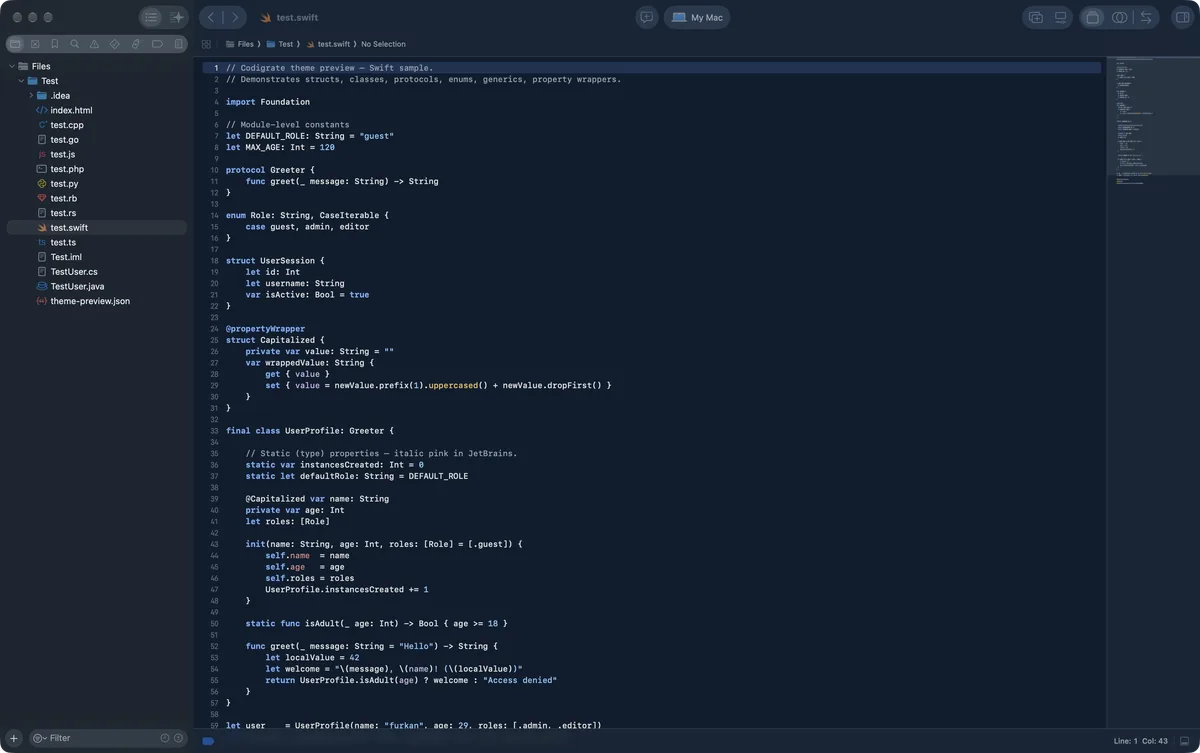 Prague theme for Xcode, a screenshot