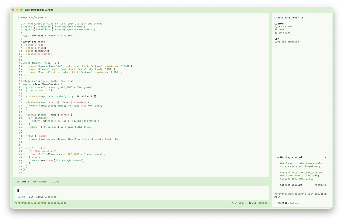 Rio de Janeiro theme for OpenCode, a screenshot