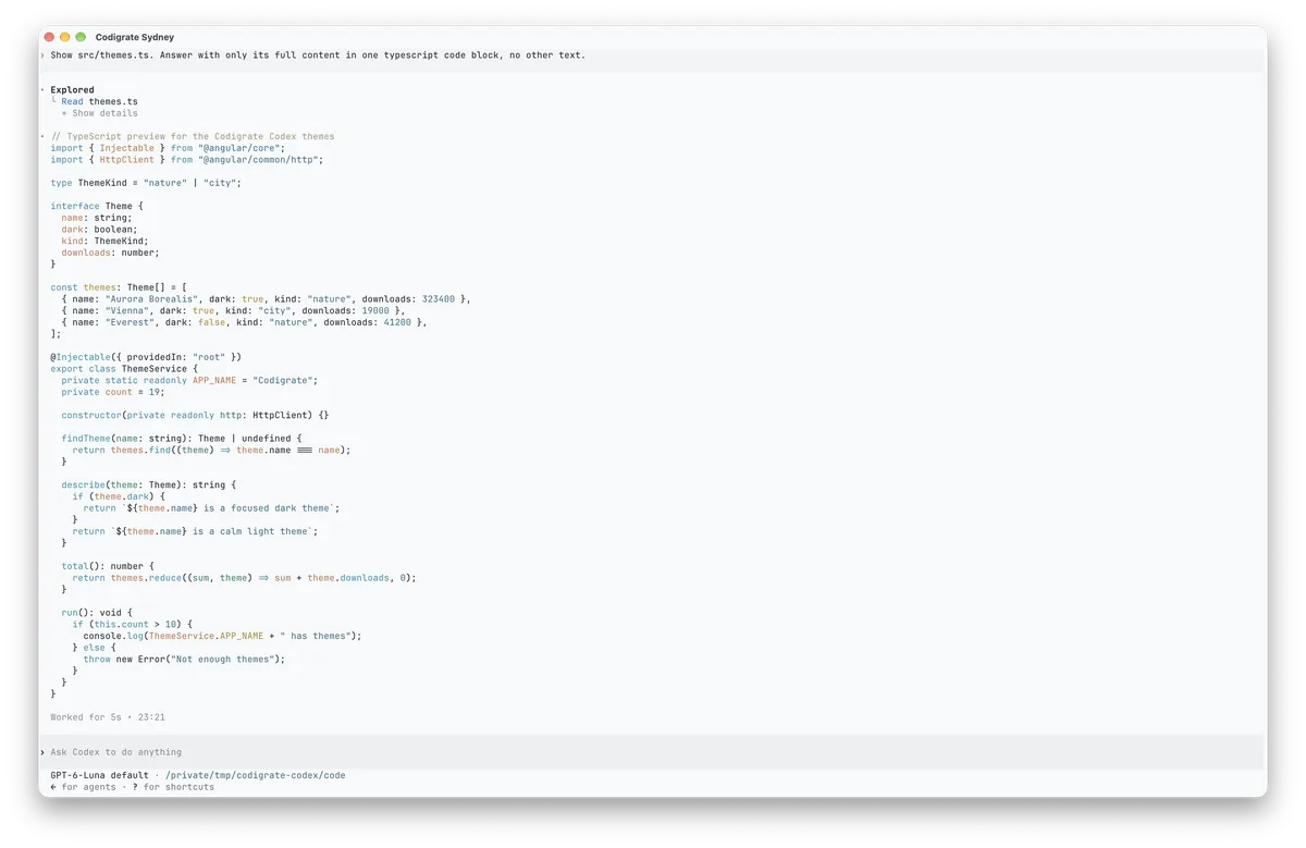 Sydney theme for Codex, a screenshot