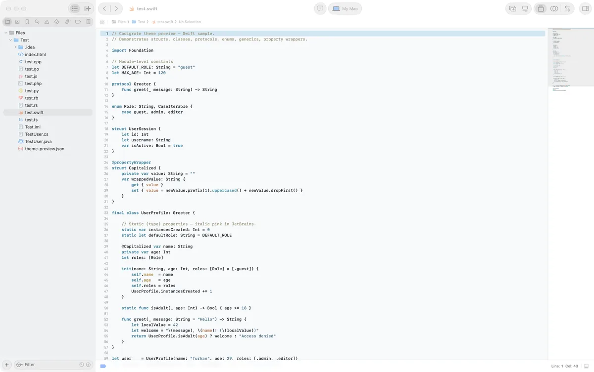 Sydney theme for Xcode, a screenshot