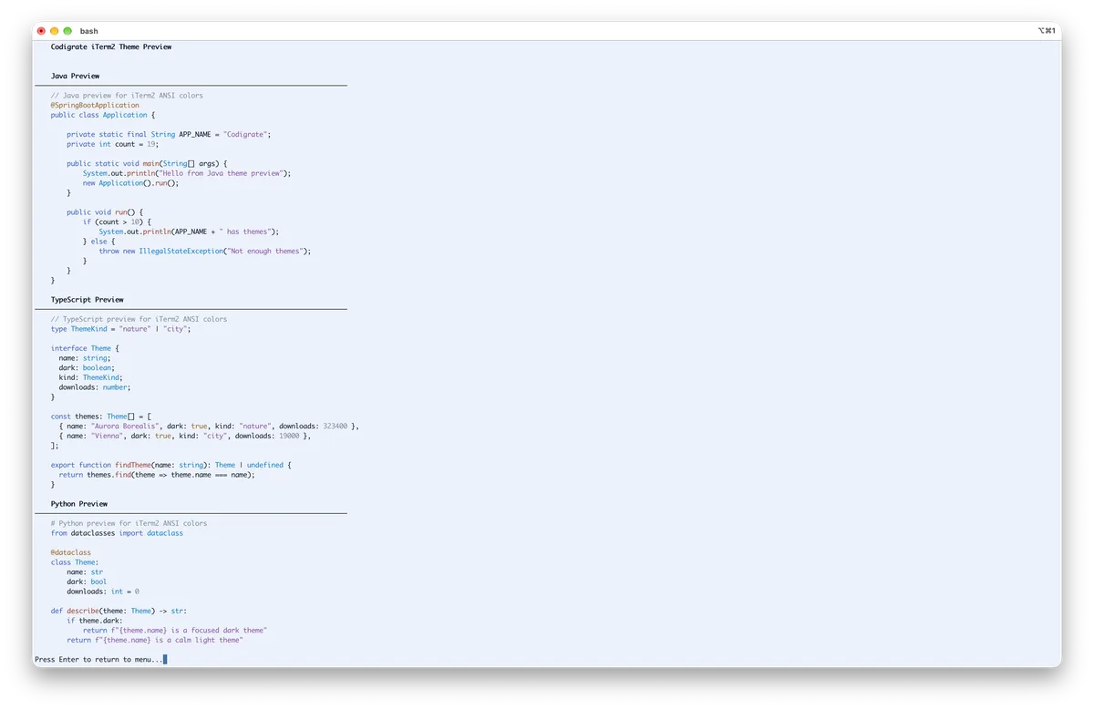 Tallinn theme for iTerm2, a screenshot