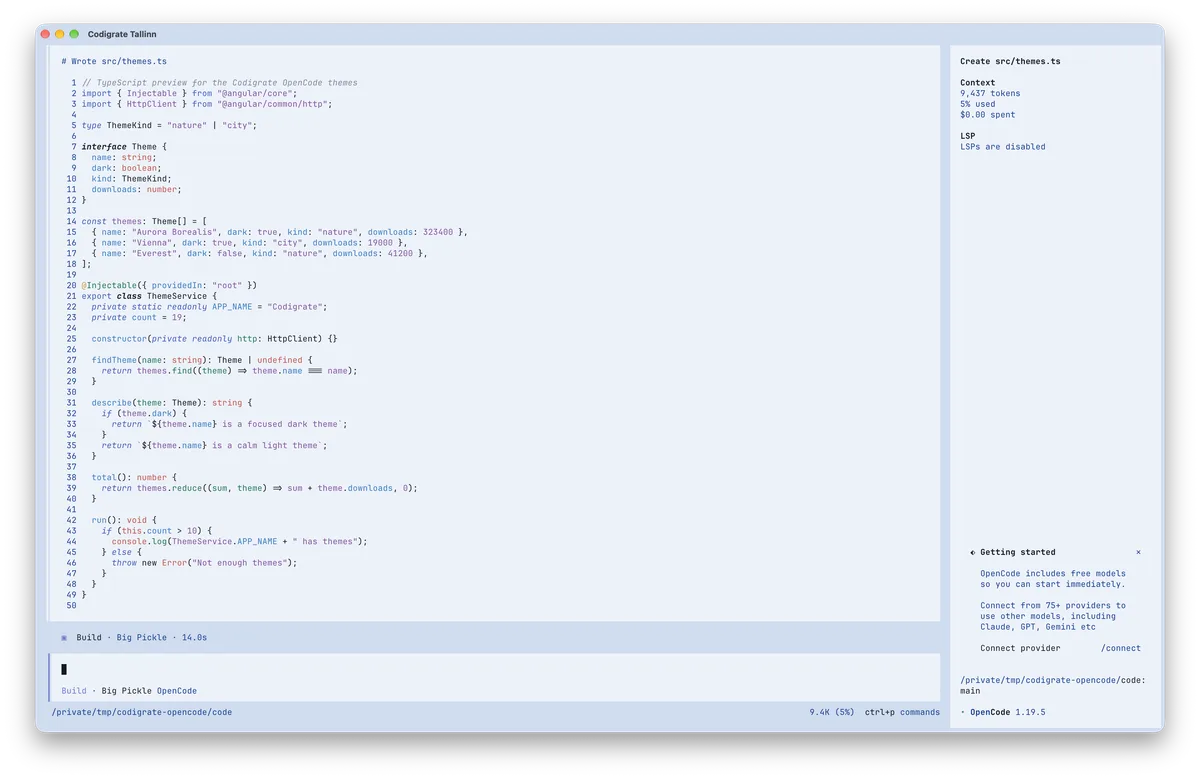 Tallinn theme for OpenCode, a screenshot