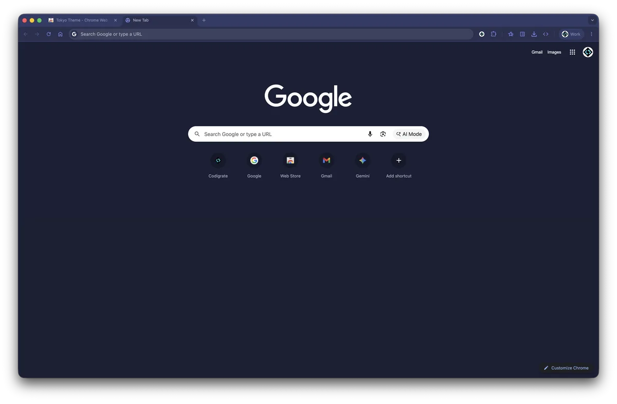 Tokyo theme for Chrome, a screenshot