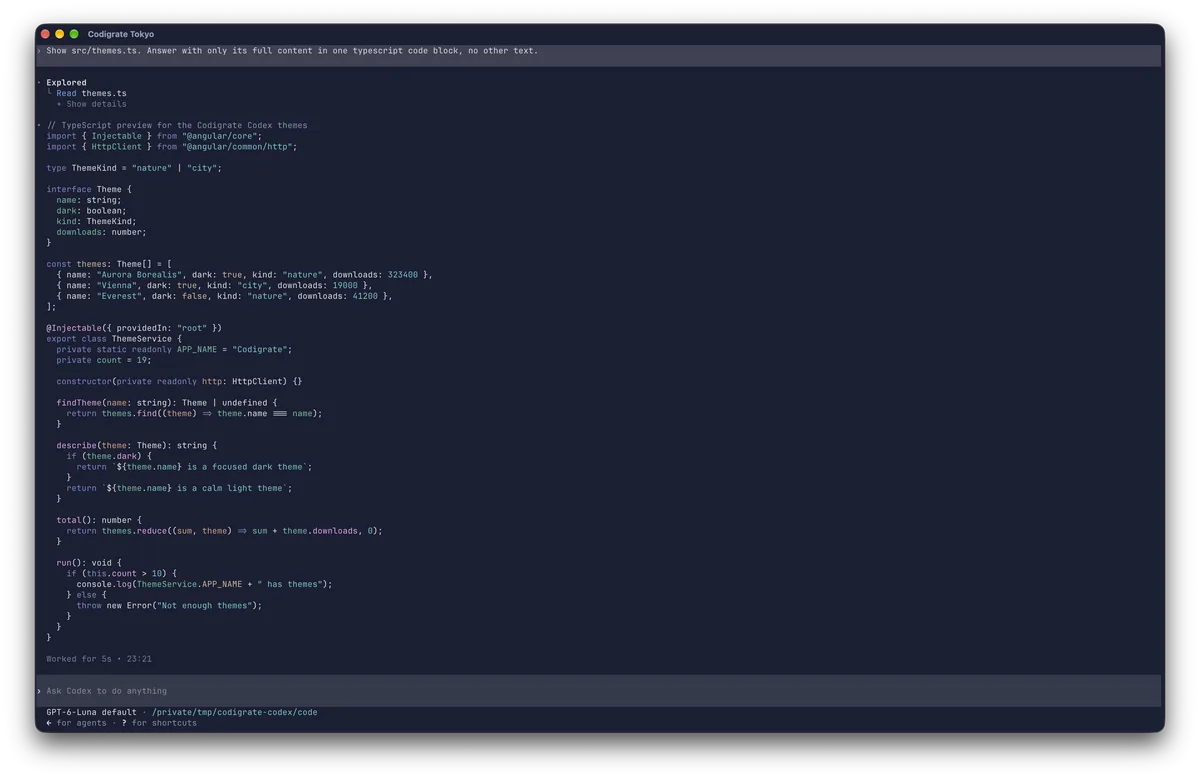 Tokyo theme for Codex, a screenshot