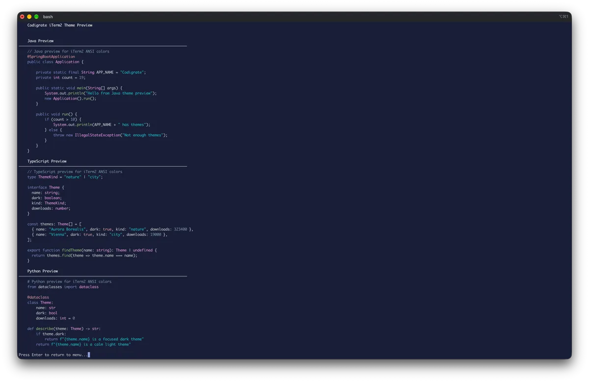 Tokyo theme for iTerm2, a screenshot