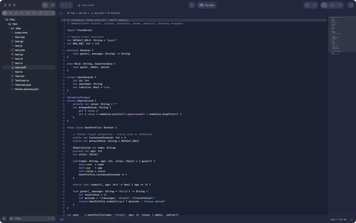 Tokyo theme for Xcode, a screenshot