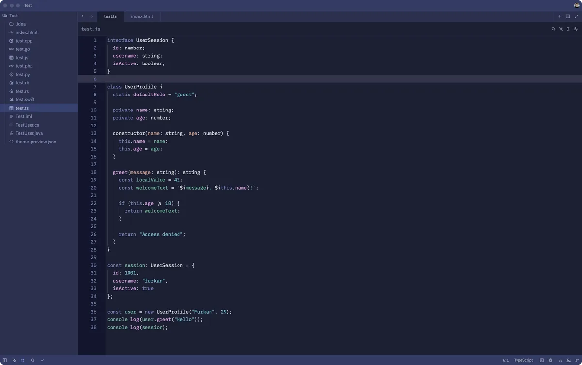 Tokyo theme for Zed, a screenshot
