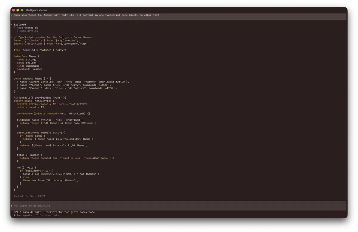 Vienna theme for Codex, a screenshot