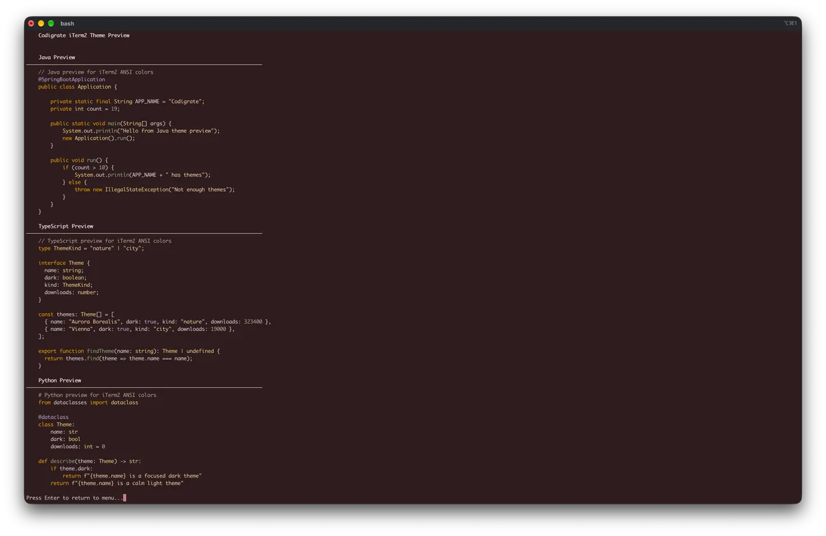 Vienna theme for iTerm2, a screenshot
