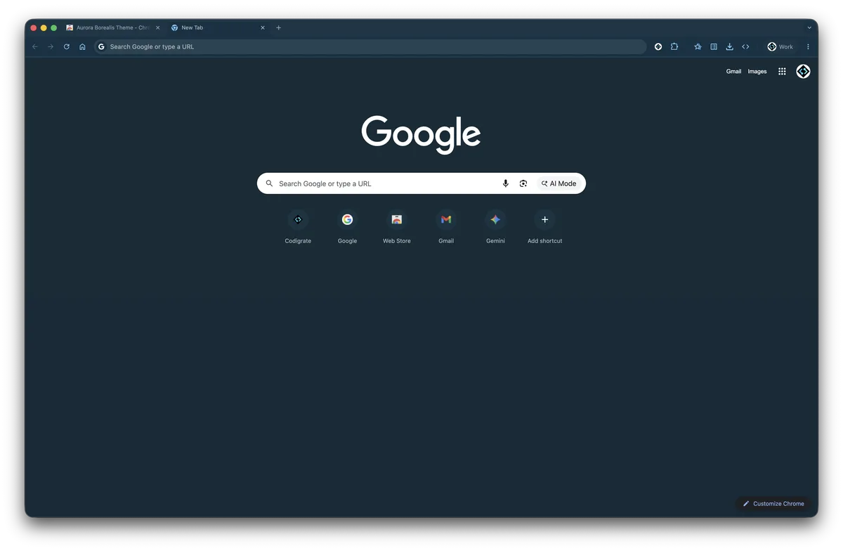 Aurora Borealis theme for Chrome, a screenshot