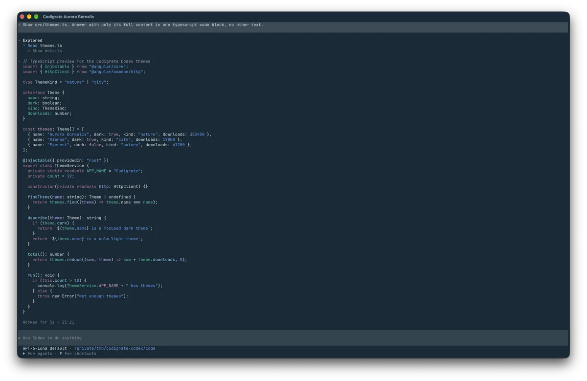 Aurora Borealis theme for Codex, a screenshot