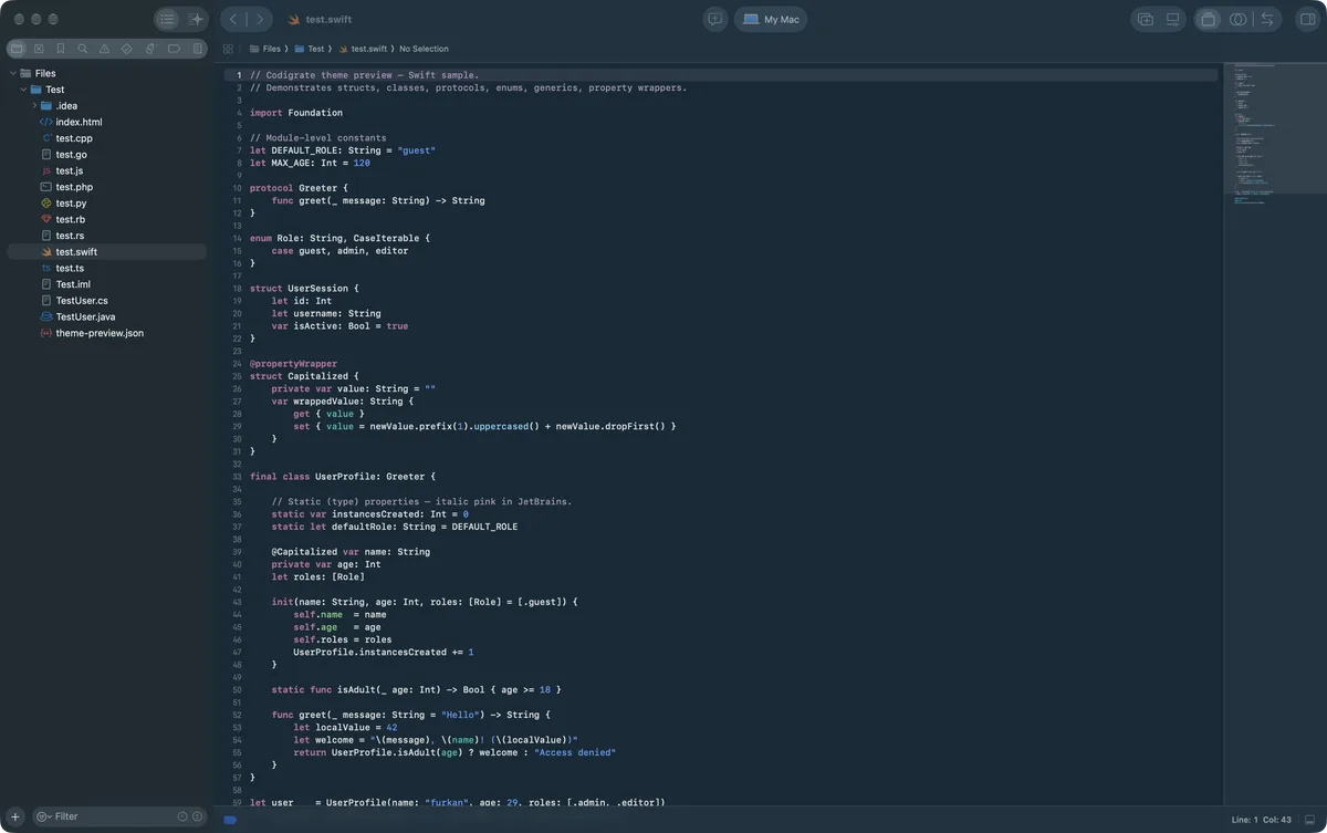 Aurora Borealis theme for Xcode, a screenshot