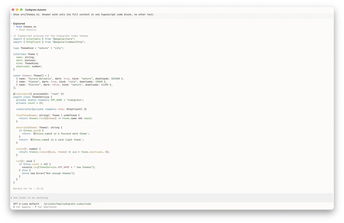 Autumn theme for Codex, a screenshot