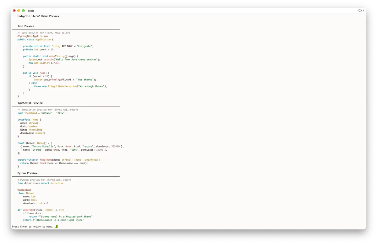 Autumn theme for iTerm2, a screenshot