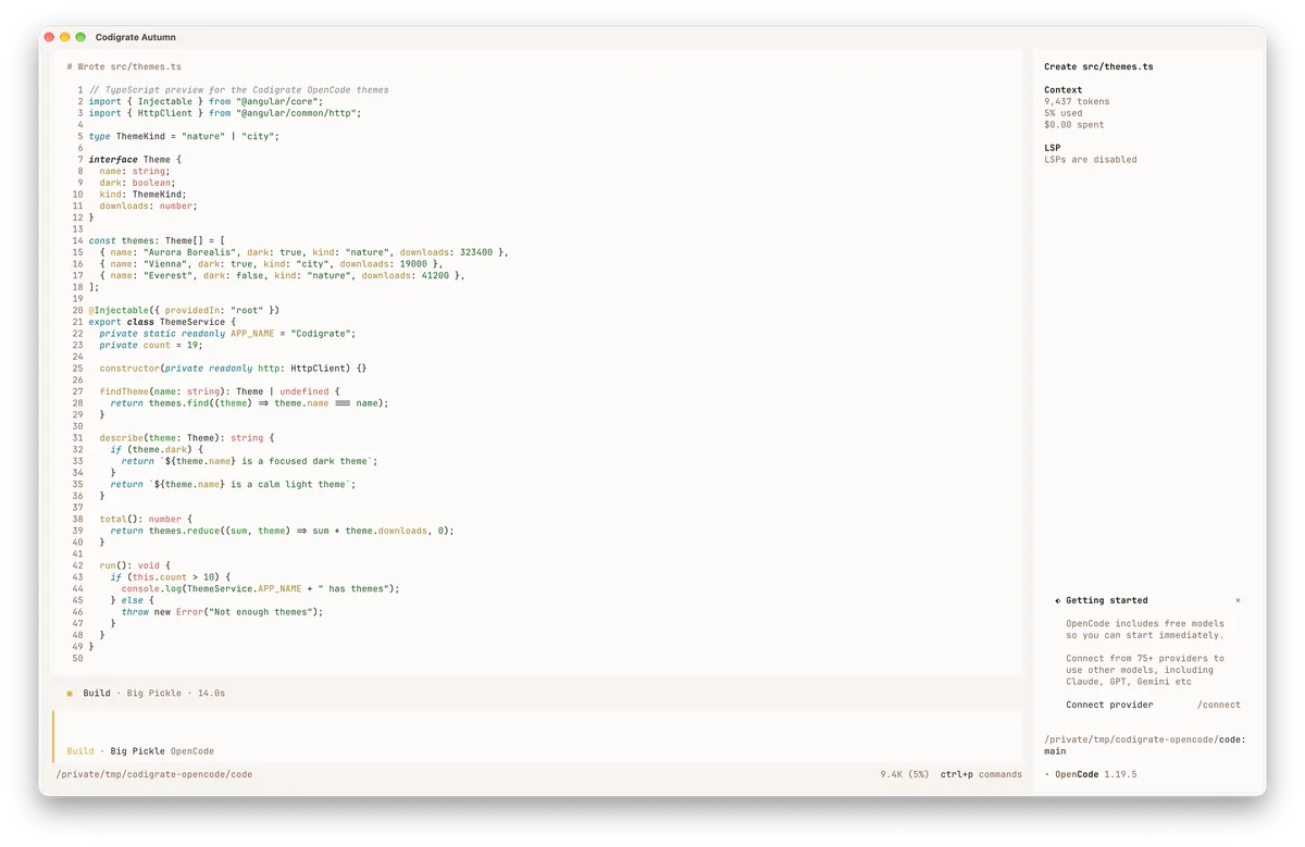 Autumn theme for OpenCode, a screenshot