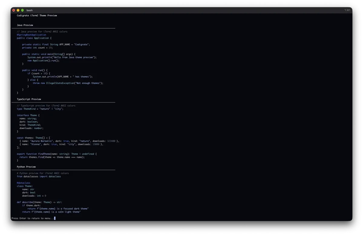 Bioluminescence theme for iTerm2, a screenshot