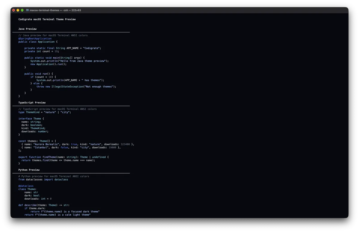 Bioluminescence theme for MacOS Terminal, a screenshot