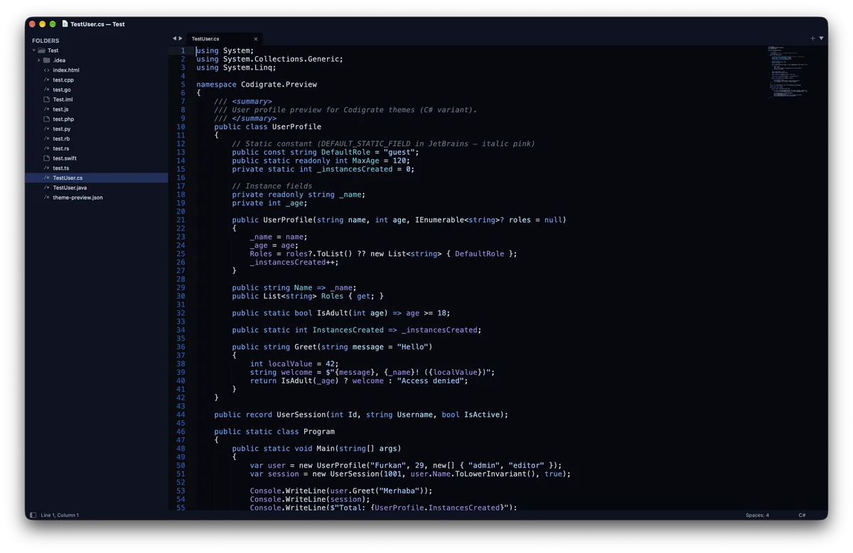 Bioluminescence theme for Sublime Text, a screenshot