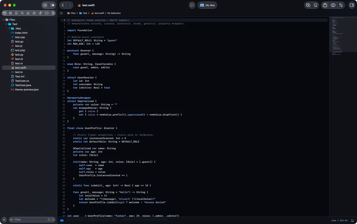 Bioluminescence theme for Xcode, a screenshot