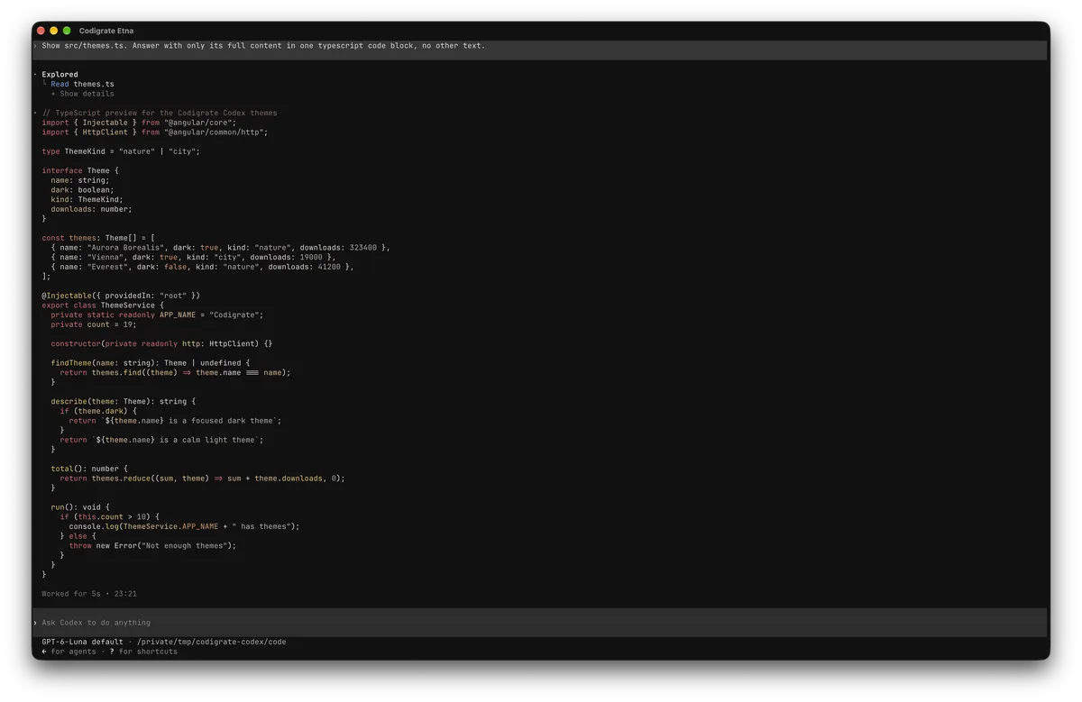 Etna theme for Codex, a screenshot