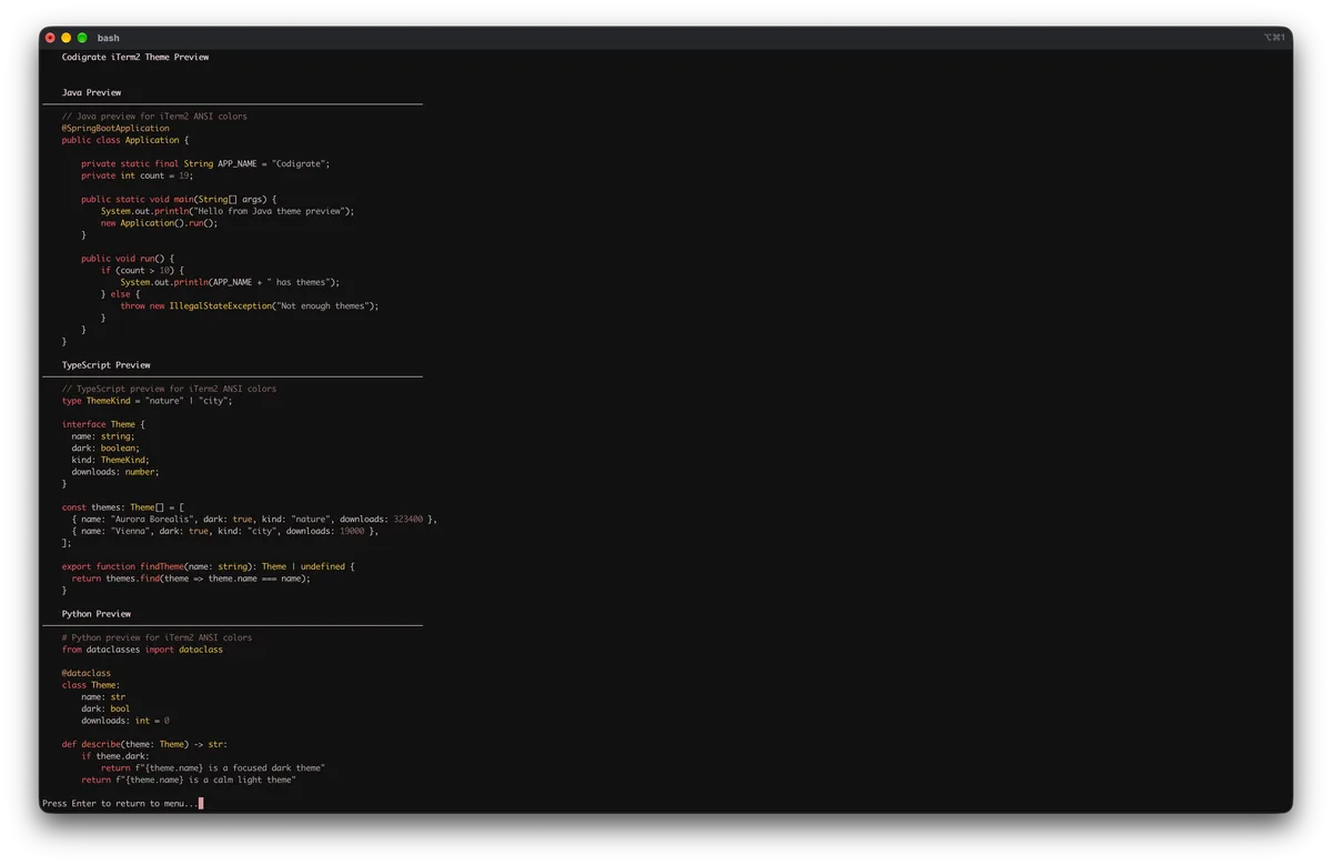 Etna theme for iTerm2, a screenshot