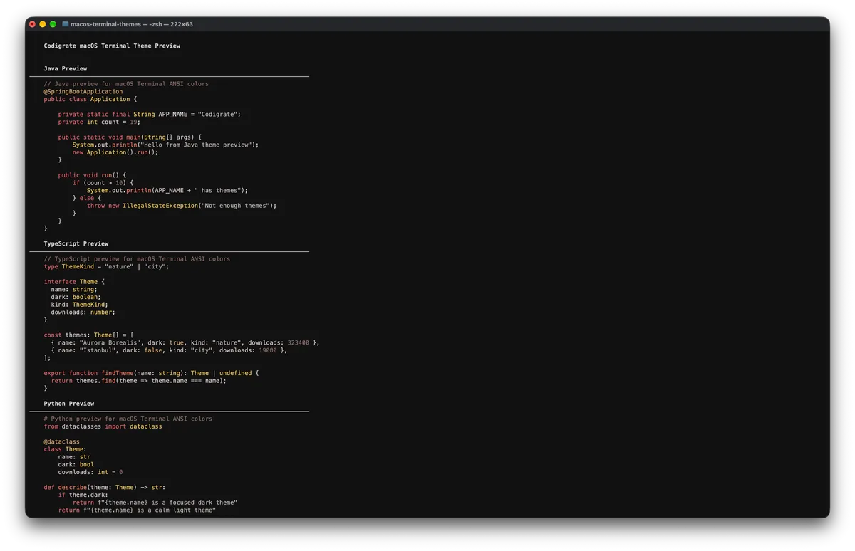 Etna theme for MacOS Terminal, a screenshot