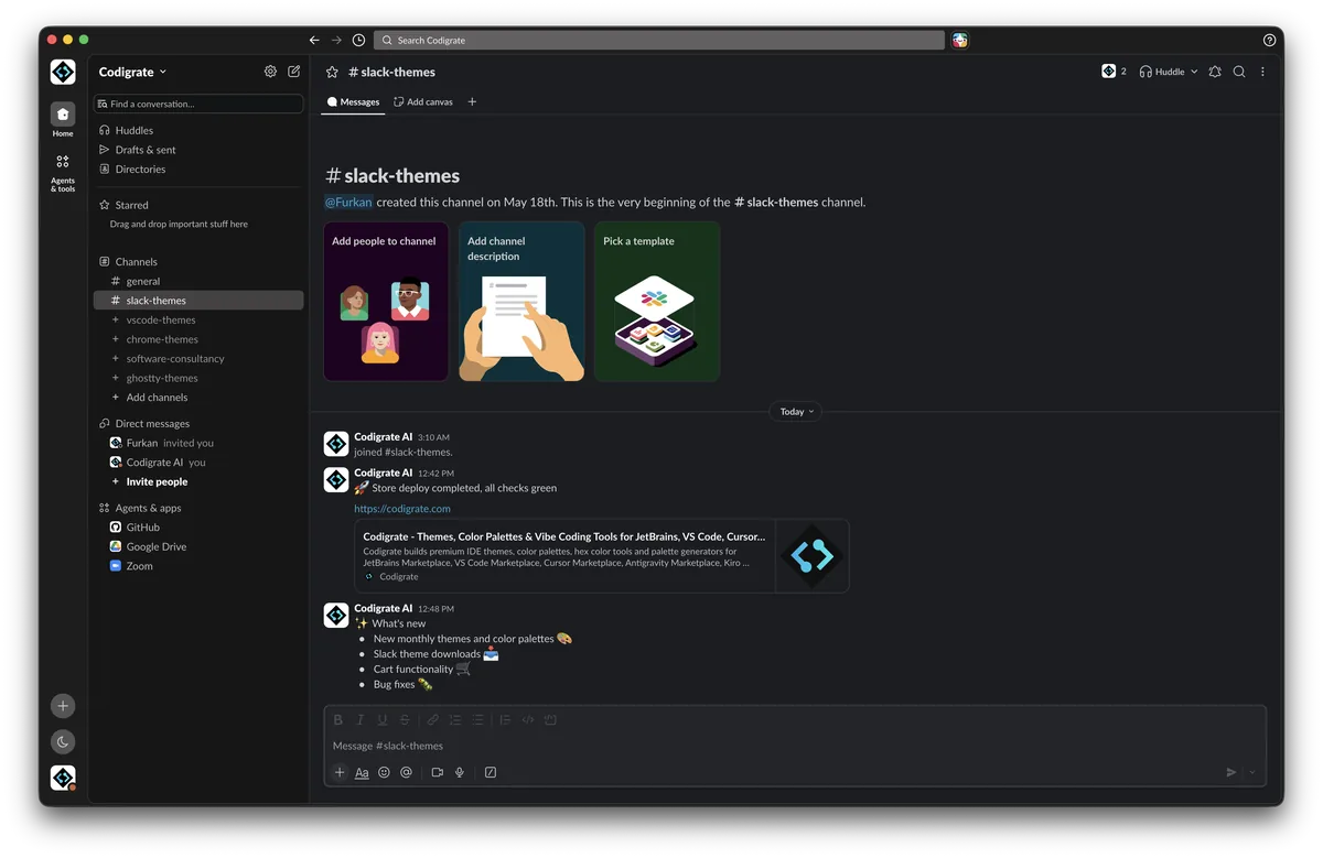 Etna theme in Slack