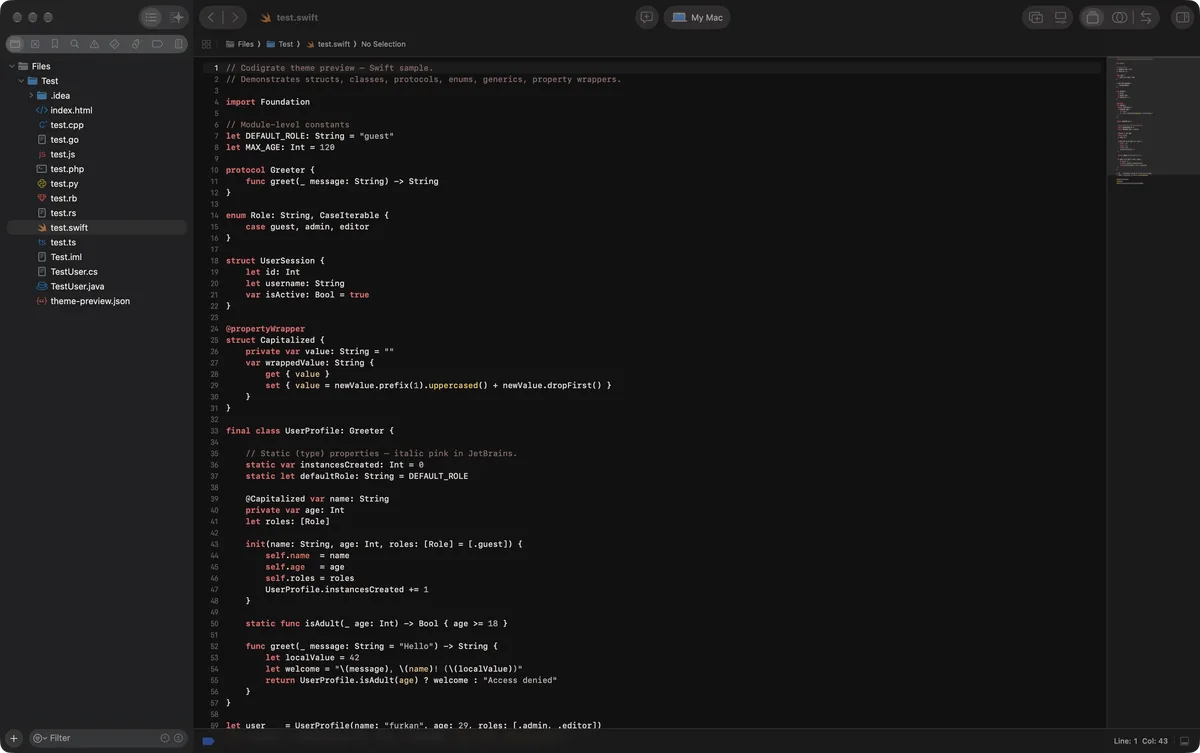 Etna theme for Xcode, a screenshot